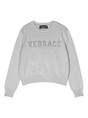Versace Kids appliqué-logo crew-neck jumper - Silver