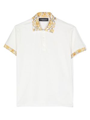 Versace Kids barocco-collar polo shirt - White