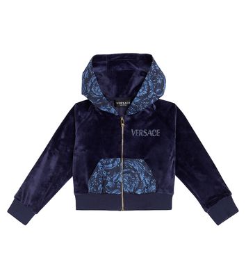 Versace Kids Barocco embellished velvet hoodie