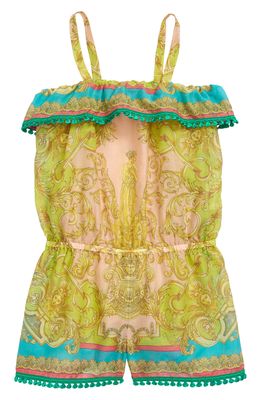 Versace Kids' Barocco Goddess Cover-Up Romper in 5P370 Mauvelous Citron