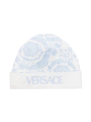 Versace Kids Barocco-print cotton beanie - Blue