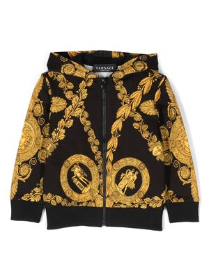 Versace Kids Barocco-print cotton hoodie - Black