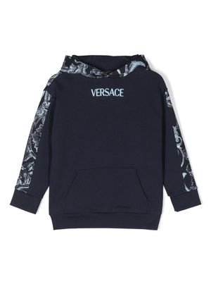 Versace Kids Barocco-print cotton hoodie - Blue