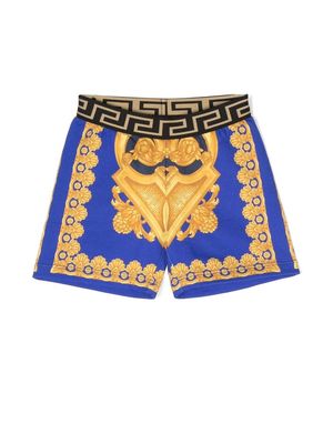 Versace Kids Barocco-print cotton shorts - Blue