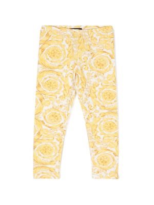 Versace Kids Barocco-print cotton straight-leg leggings - White