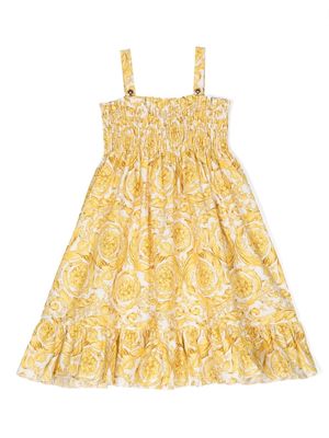 Versace Kids Barocco-print flared dress - Yellow