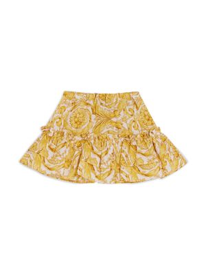Versace Kids Barocco-print flared skirt - Yellow