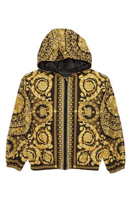 Versace Kids' Barocco Print Hooded Jacket in Nero Oro