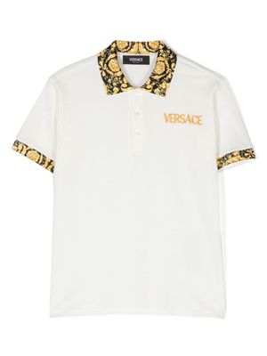 Versace Kids Barocco-print panelled polo shirt - White