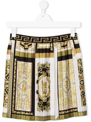 Versace Kids Barocco-print pleated skirt - Yellow
