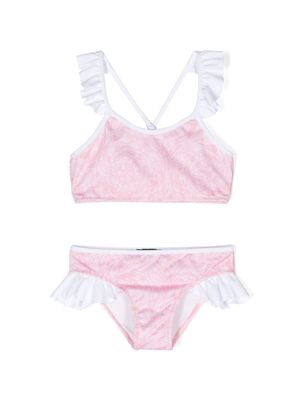 Versace Kids Barocco-print ruffled bikini set - Pink