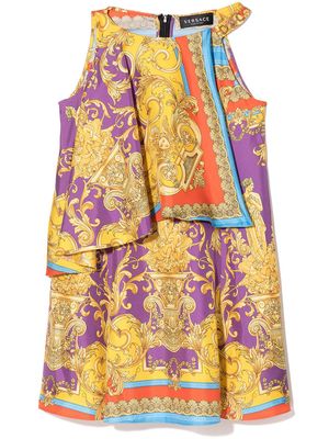 Versace Kids Barocco-print silk dress - Yellow