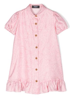 Versace Kids Barocco-print silk shirt dress - Pink