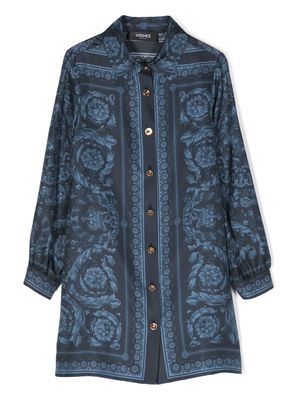 Versace Kids Barocco-print silk shirtdress - Blue
