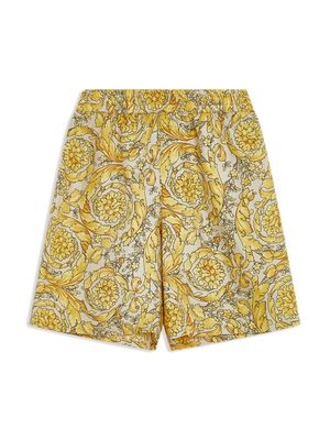 Versace Kids Barocco-print silk shorts - Yellow