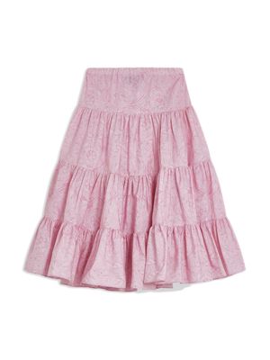 Versace Kids Barocco-print tiered skirt - Pink