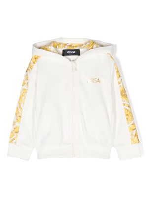 Versace Kids Barocco-print zip-up hoodie - White