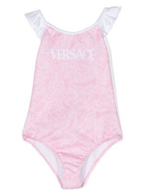 Versace Kids Barocco ruffle-detailed swimsuit - Pink
