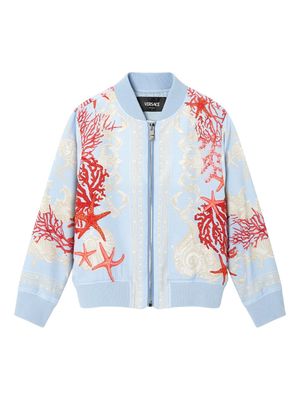 Versace Kids Barocco Sea-print bomber jacket - Blue