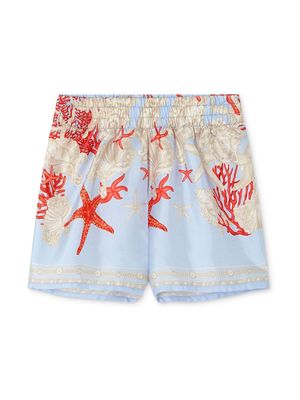 Versace Kids Barocco Sea silk shorts - Blue