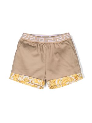 Versace Kids Barocco-trim cotton shorts - Brown