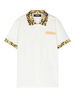 Versace Kids Barocco-trim logo-embroidered polo shirt - White