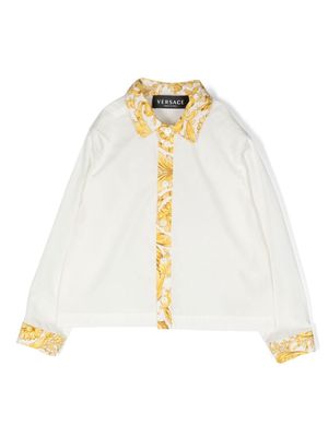 Versace Kids Barocco-trim long-sleeve shirt - White