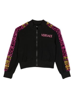 Versace Kids Baroccodile-print logo-embellished cardigan - Black