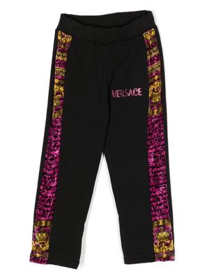 Versace Kids Baroccodile-print logo-embellished trousers - Black