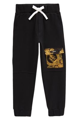 Versace Kids' Baroque Detail Cotton Joggers in Black Gold
