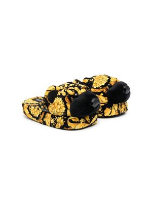 Versace Kids baroque floral slippers - Black