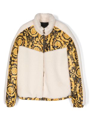Versace Kids baroque-pattern fleece jacket - White