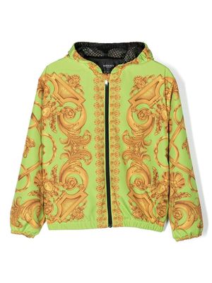 Versace Kids baroque-pattern print bomber jacket - Green