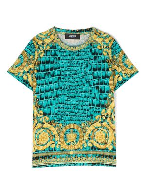 Versace Kids baroque-pattern print cotton T-shirt - Blue