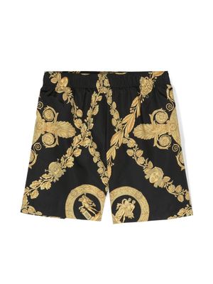 Versace Kids baroque-pattern print swim shorts - Black
