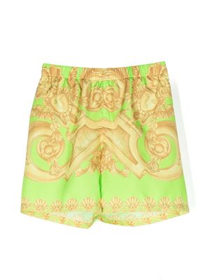 Versace Kids baroque-pattern print swim shorts - Green