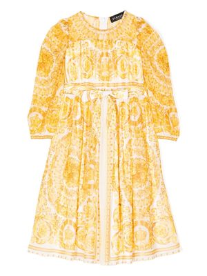 Versace Kids baroque-print bow-detail dress - Yellow