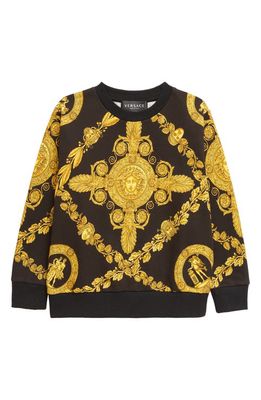Versace Kids' Baroque Print Cotton Sweatshirt in Black Gold