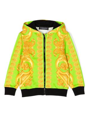 Versace Kids baroque-print hooded jacket - Green