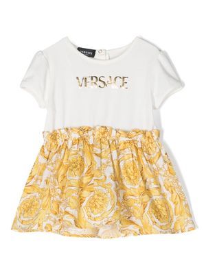 Versace Kids baroque-print logo-print dress - White