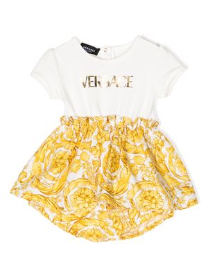 Versace Kids baroque-print logo-print dress - Yellow
