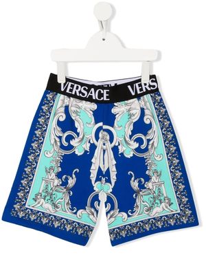 Versace Kids Baroque-print logo shorts - Blue