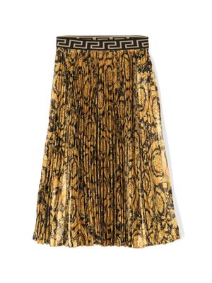 Versace Kids baroque-print pleated skirt - 5B000 BLACK/YELLOW