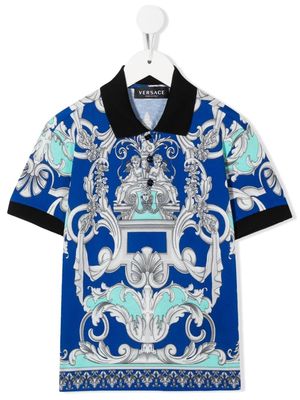 Versace Kids Baroque-print polo shirt - Blue