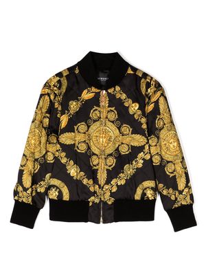 Versace Kids baroque-print quilted bomber jacket - Black