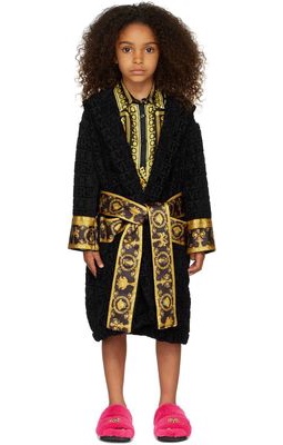 Versace Kids Black I Heart Baroque Hooded Bath Robe