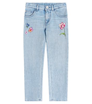 Versace Kids Blossom embroidered tapered jeans