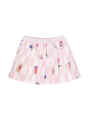 Versace Kids Blossom-print pleated miniskirt - White