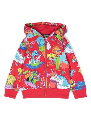 Versace Kids cartoon logo print hoodie jacket - Red