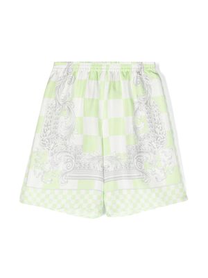 Versace Kids check-pattern silk shorts - Green